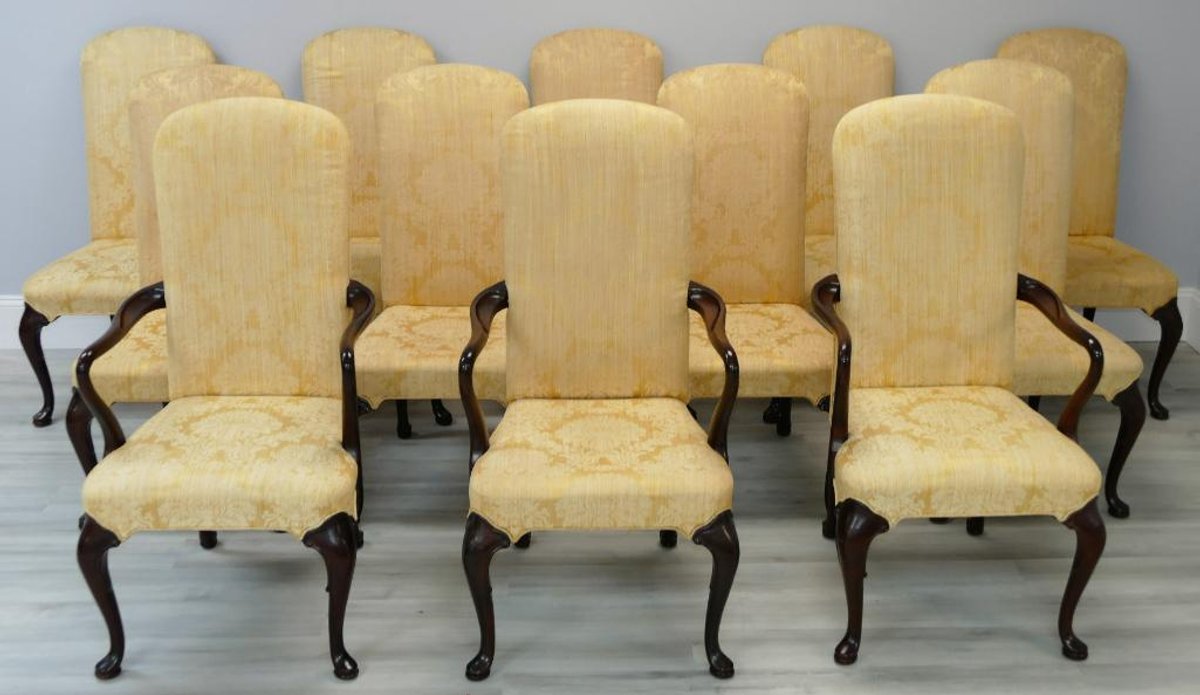 Set of 12 Henredon Mahogany Yellow Upholstered Dining Chairs