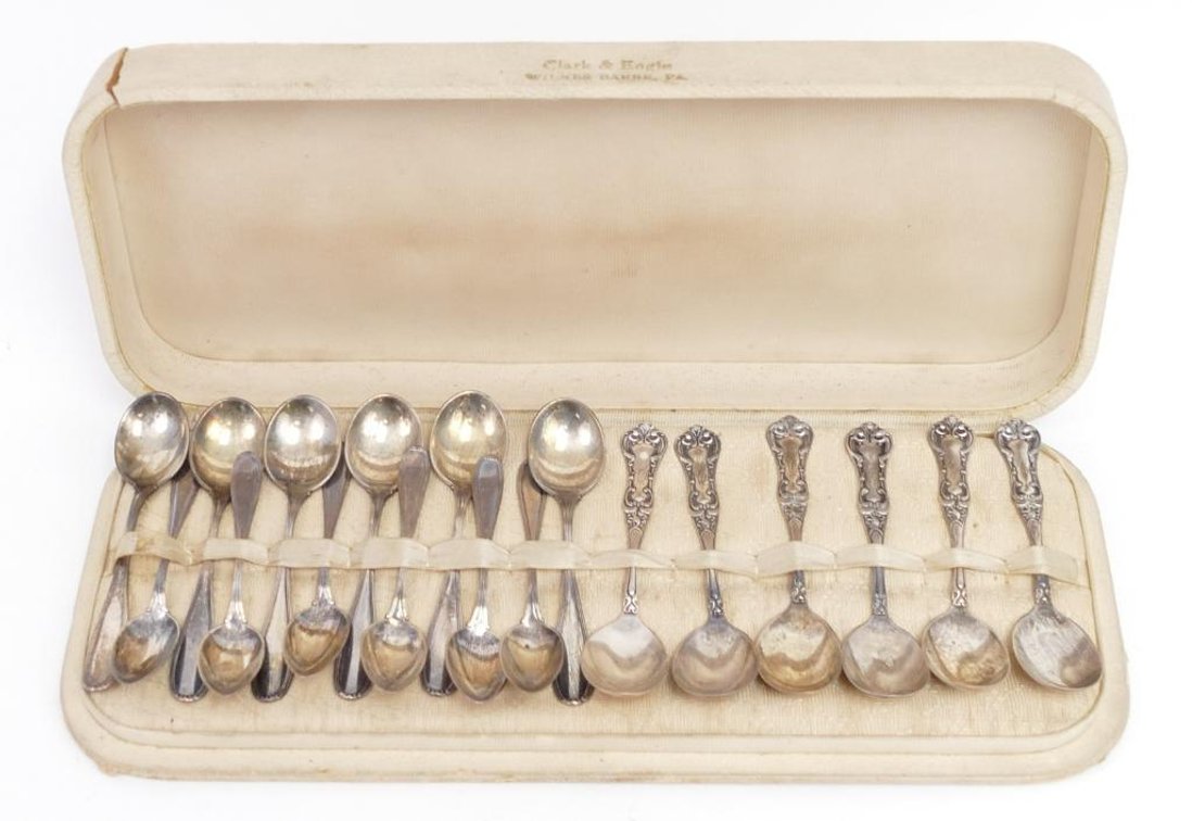Set of 18 Sterling Silver Demitasse Spoons in Case