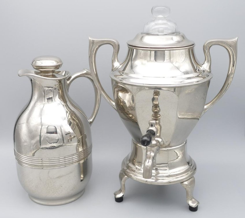 Vintage Silver Plate Electric Coffee Pot Percolator & Thermos Jug