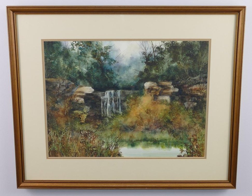 Original Diane Anderson Landscape with Waterfall Watercolor Painting