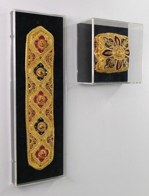 Shadow Box Framed Gold Embroidered Ceremonial Cap & Sash