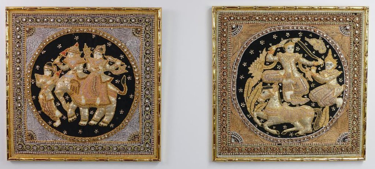 Pair of Burmese Kalaga Embroidered Textile Panels