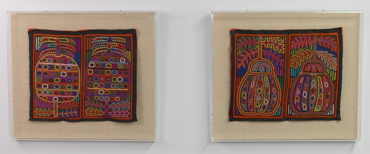 Pair of Shadow Box Framed Multi-Color Folk Art Mola Textiles