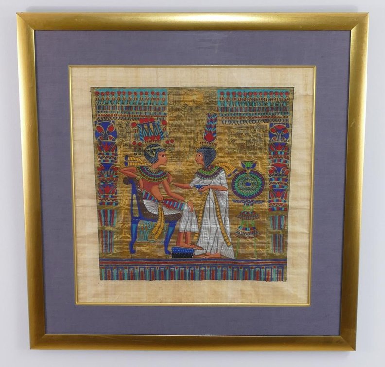 Gouache on Papyrus Egyptian Revival Painting