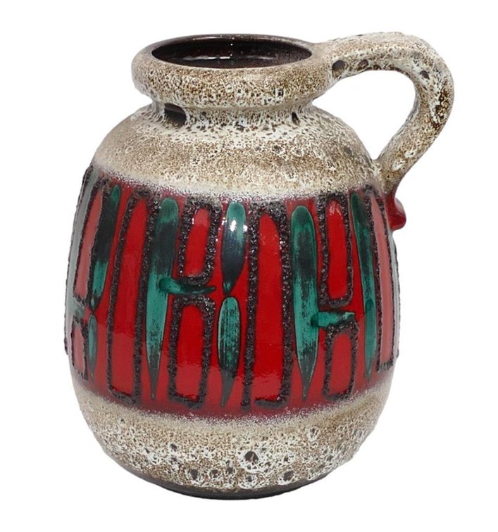 Large Mid-Century West Germany Ceramic Glazed Red & Green Jug
