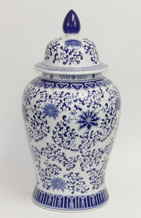 25" Tall Oriental Style Blue & White Ginger Jar