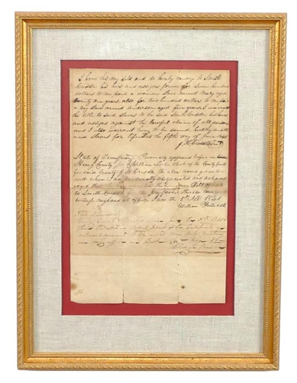 1841 Slave Document Bill of Sale; Henry County, Tennessee