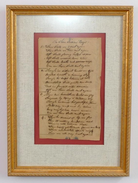 19th Century "The Three Indian Boys" Hand Written Poem