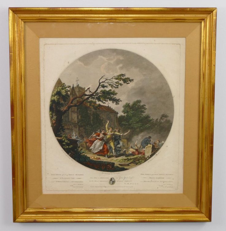 19th Century "In The Church Yard" Hand Colored Engraving