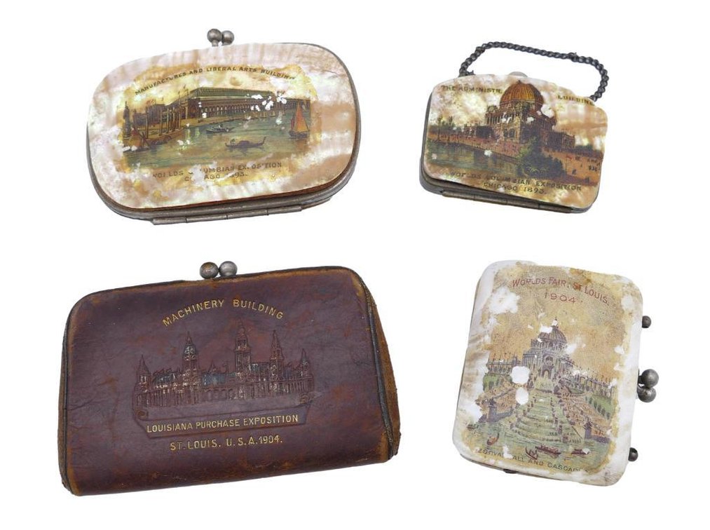 Group 4 Antique World's Fair Souvenir Mother-of-Pearl Shell Coin Purses
