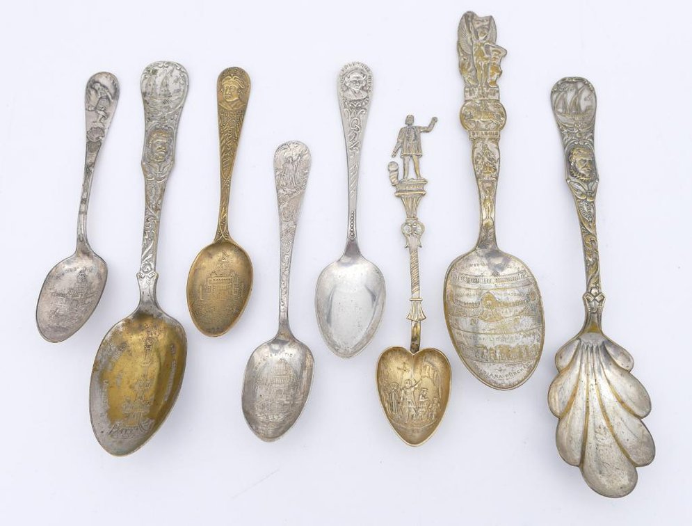 Group 8 Antique Silver Plate World's Fair Exposition Souvenir Spoons