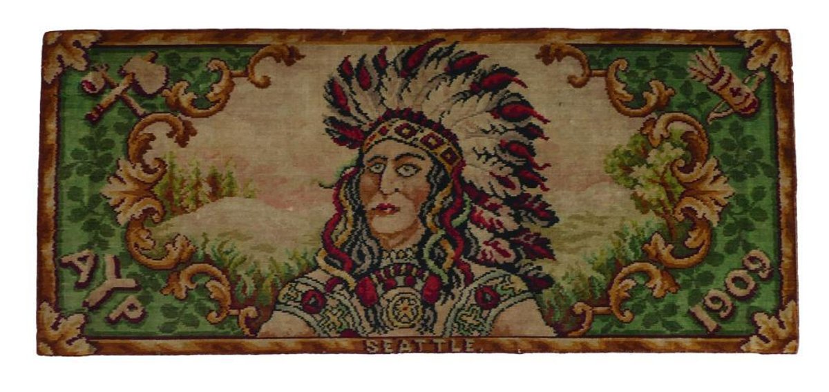 RARE 1909 Alaska Yukon Pacific Exposition Native American Rug by Hartford Carpet Co.