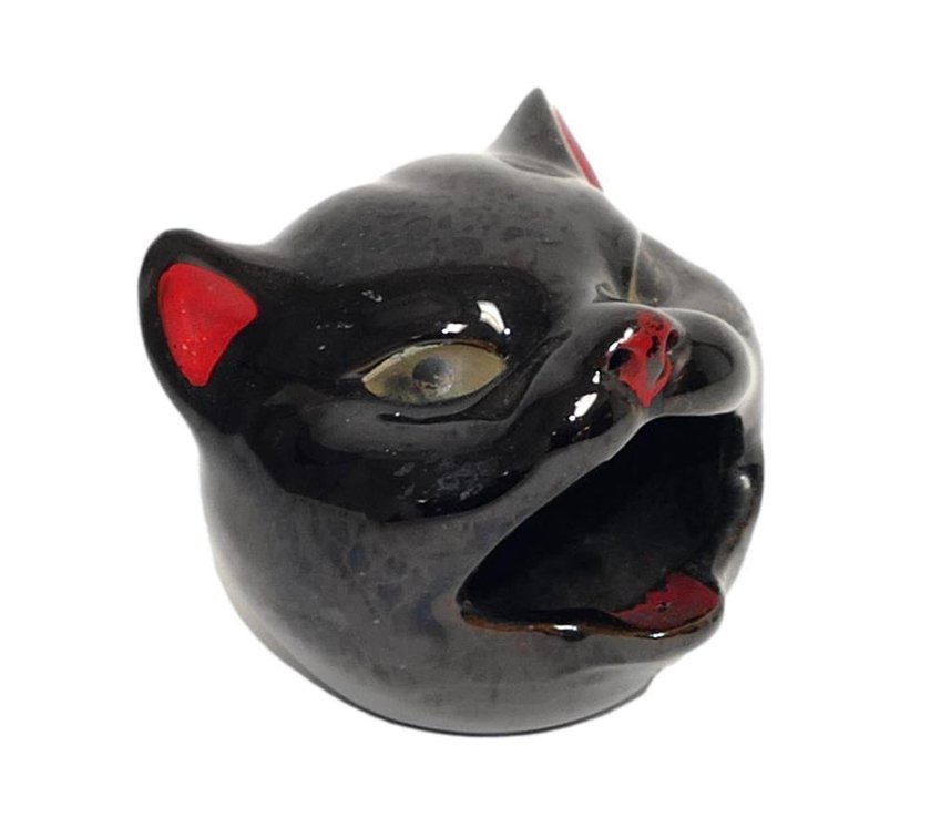 Shafford Redware Mid-Century Black Cat Ashtray