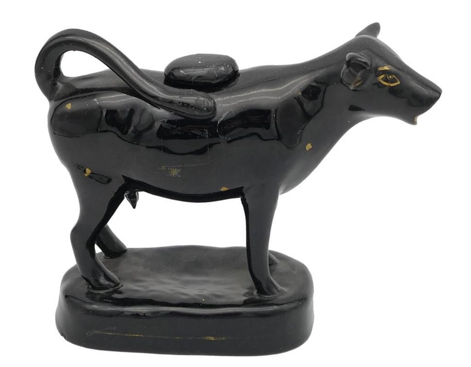 Vintage Black Glazed Ceramic Figural Cow Creamer