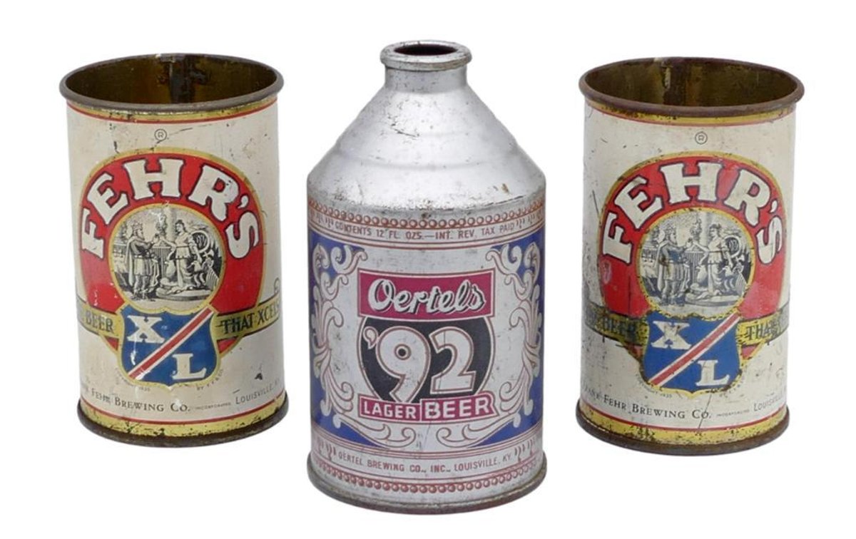 Vintage Fehr's Beer Can Mugs and Oertel's 92 Cone Top Can