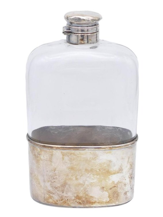 Large Vintage Gorham Silver Plate & Glass Flask