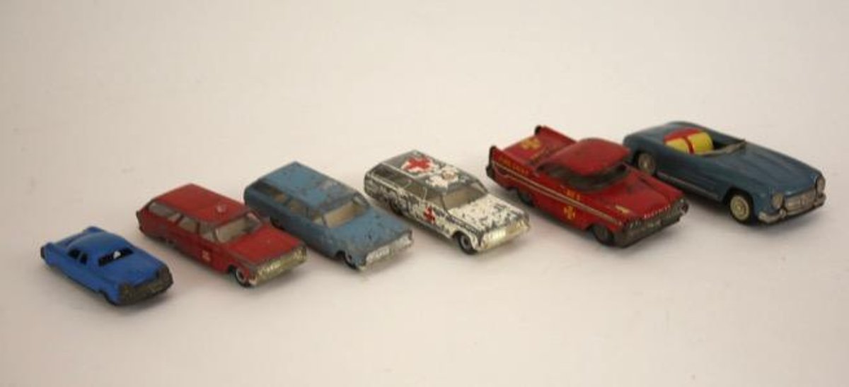 Three Cragstan Chevelle Cars and Three Tin Litho Cars