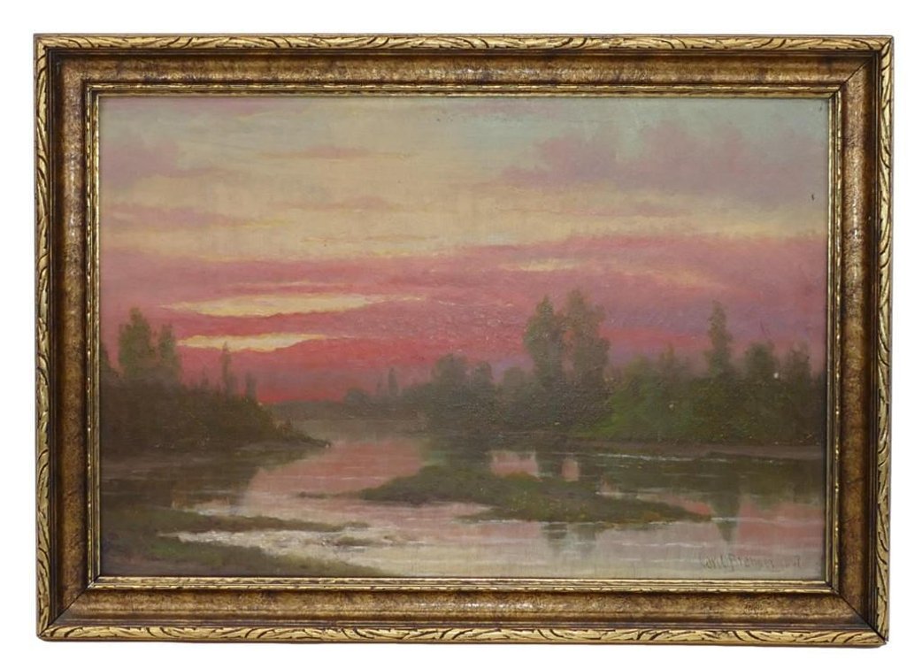"The Sunset" Carl Christian Brenner 1887 Landscape Painting