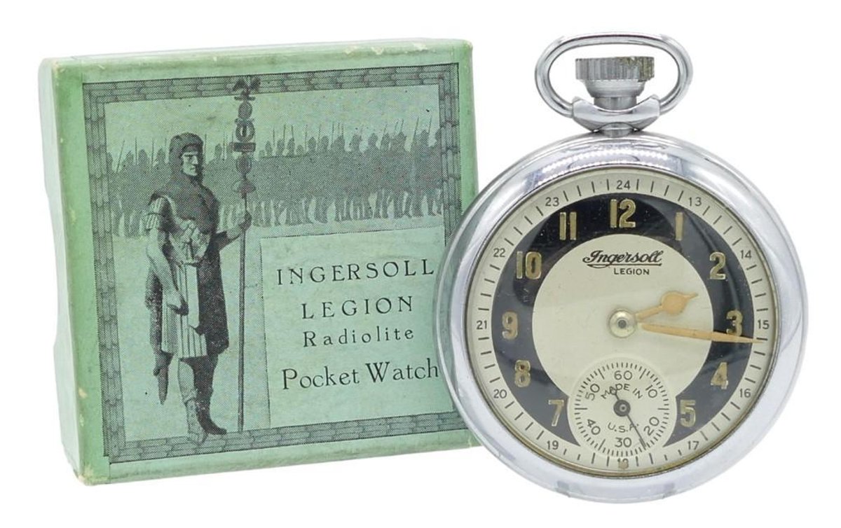 Vintage Ingersoll Legion Radiolite Pocket Watch w/ Original Box