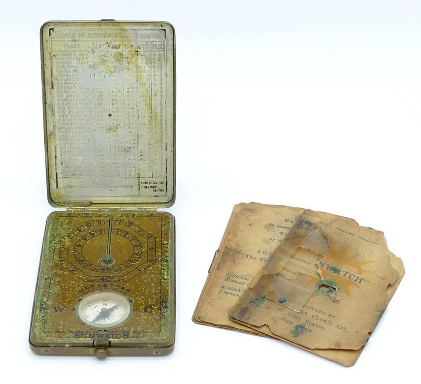 Ansonia Brass Sun Watch Pocket Compass & Sundial