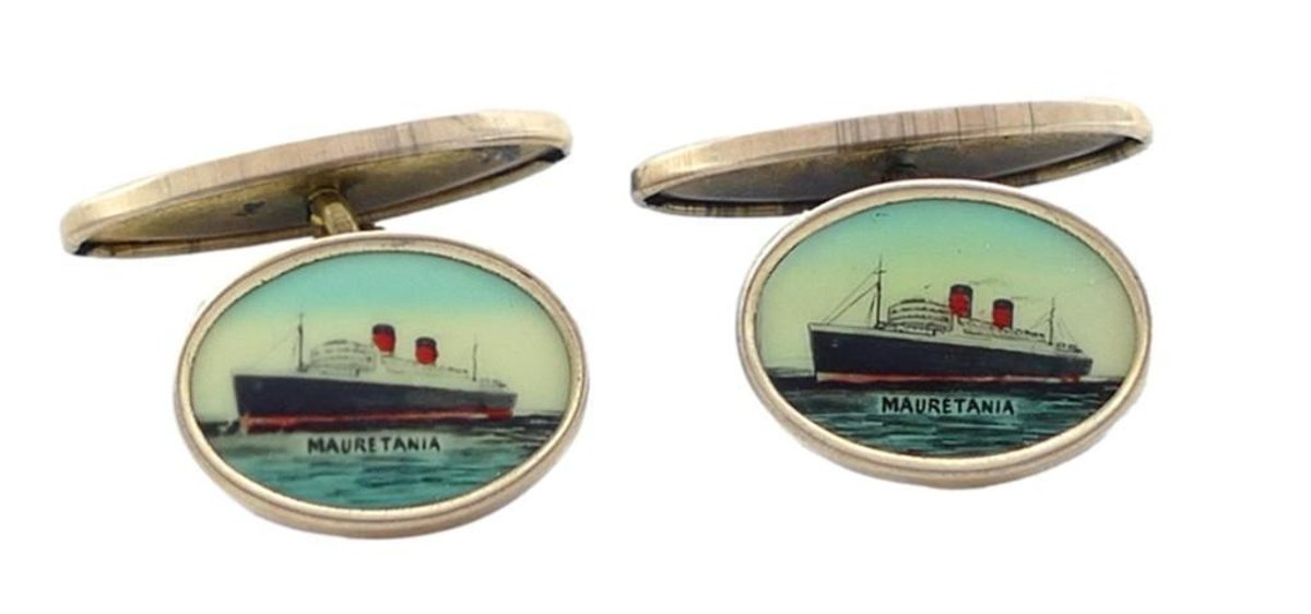 Vintage Mauretania Ship Gold Filled & Celluloid Cufflinks