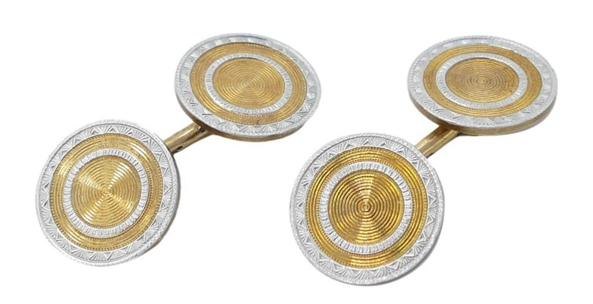 Antique 14K Yellow & White Gold Round Cufflinks