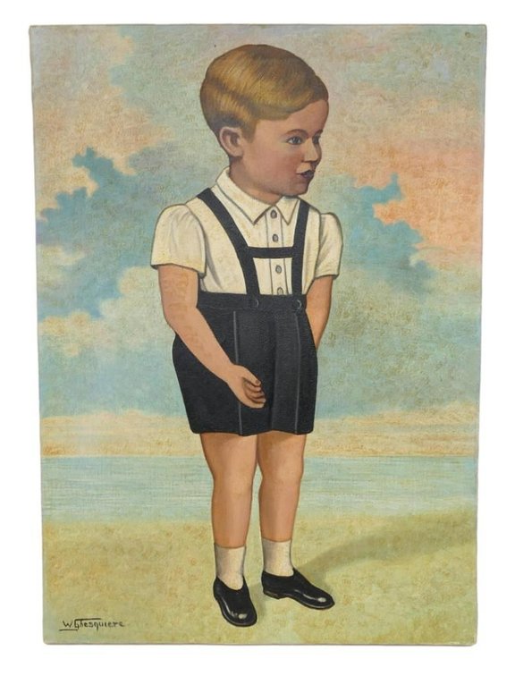 Modern Folk-Style Portrait of a Vintage Child Painting