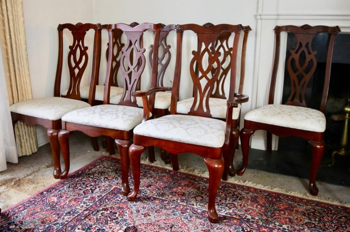 Set of Seven Modern Queen Anne Dining Chairs