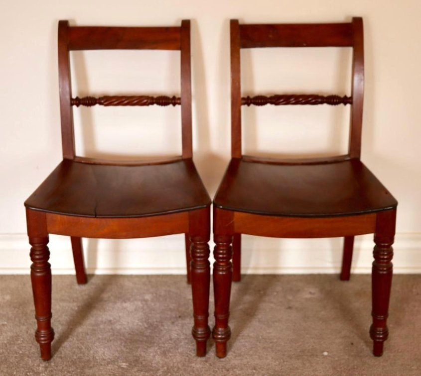 Two Regency Style Walnut Dining Chairs