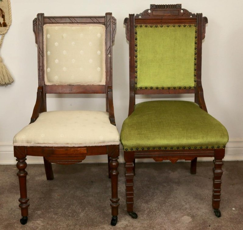 Two Circa 1890 Non Matching Eastlake Victorian Walnut Parlor Chairs