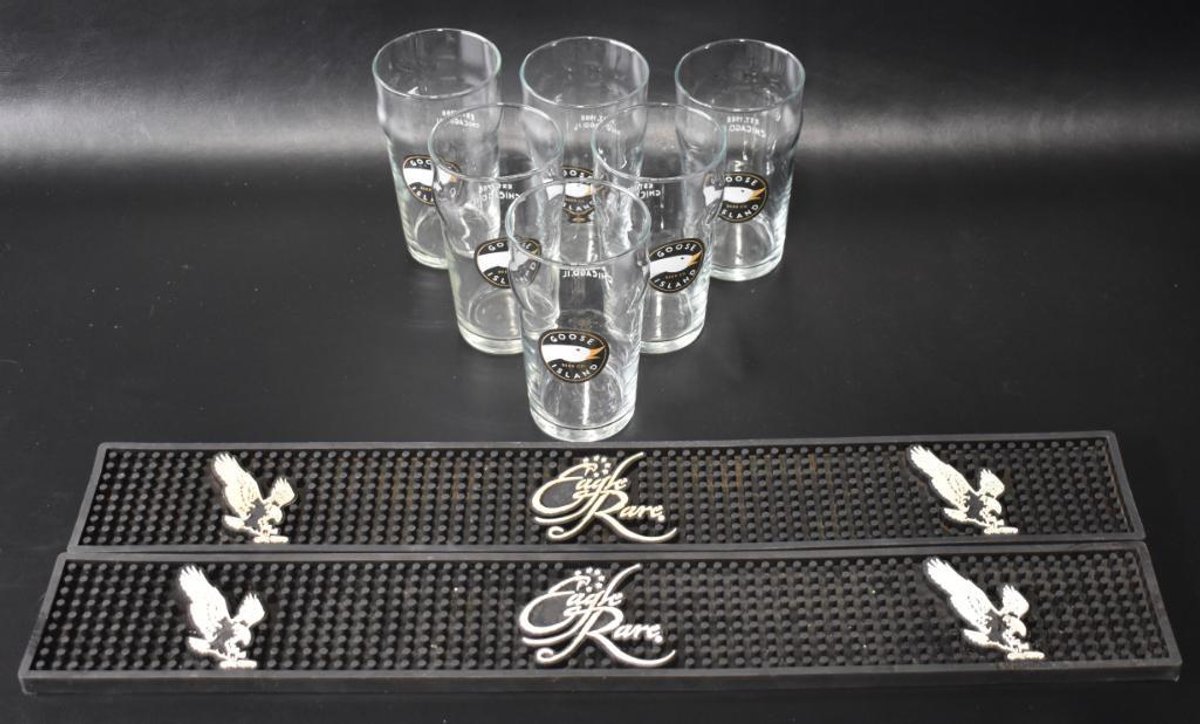 Goose Island Glasses and Eagle Rare bar mat