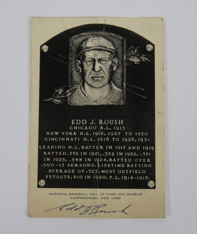 Autographed Edd J. Roush National Baseball Hall of Fame Postcard