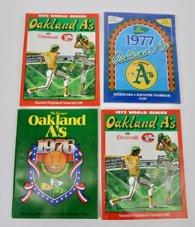 Four Oakland A's Yearbooks and Programs with 1972 World Series