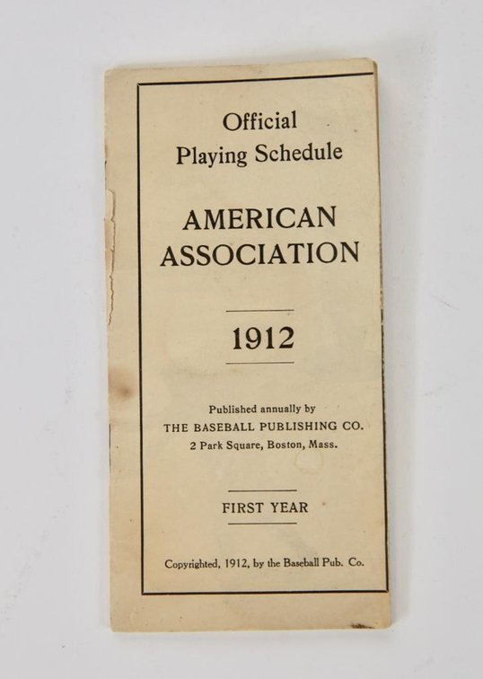 1912 First Year Official Playing Schedule of the American Association