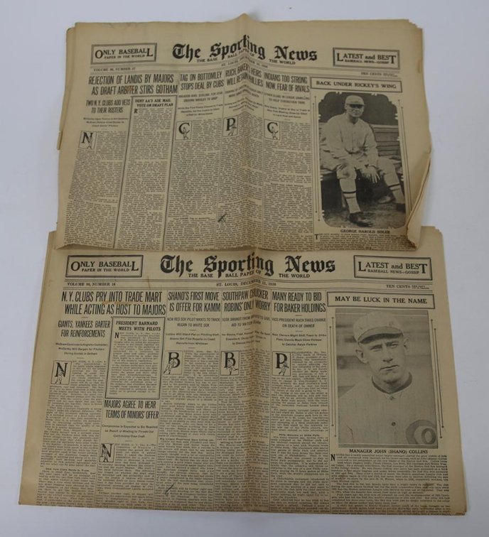 The Sporting News Dec. 1930- Shano Collins, George Sisler