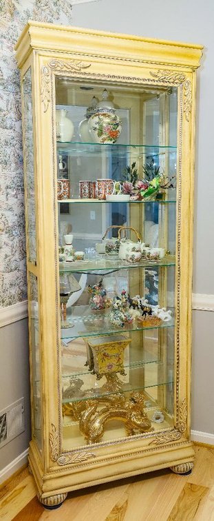 Modern Curio Cabinet in Antiqued Crackle Finish