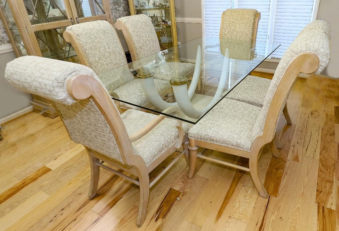 Tusk and Plate Glass Dining Table with Six Chairs