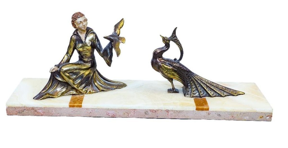 Art Nouveau Style Woman and Peacock