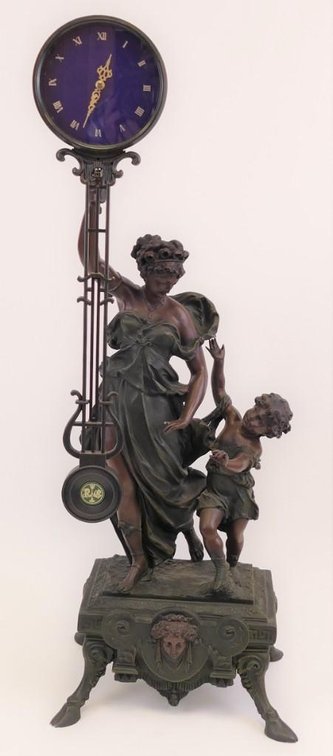 Victorian Replica Bronze-Tone Sculptural Swinging Clock