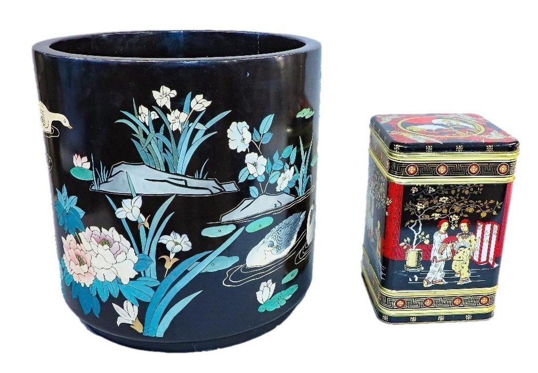 Asian Style Floor Planter and Tin