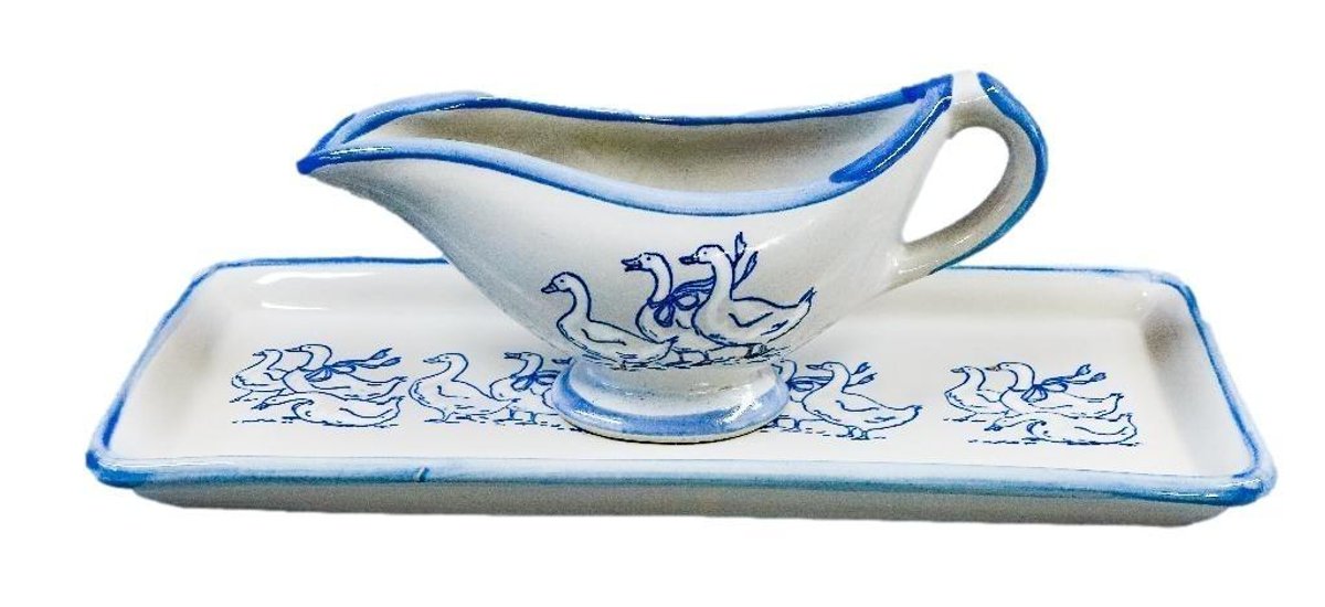 Louisville Stoneware Gravy Boat and Rectangular Tray