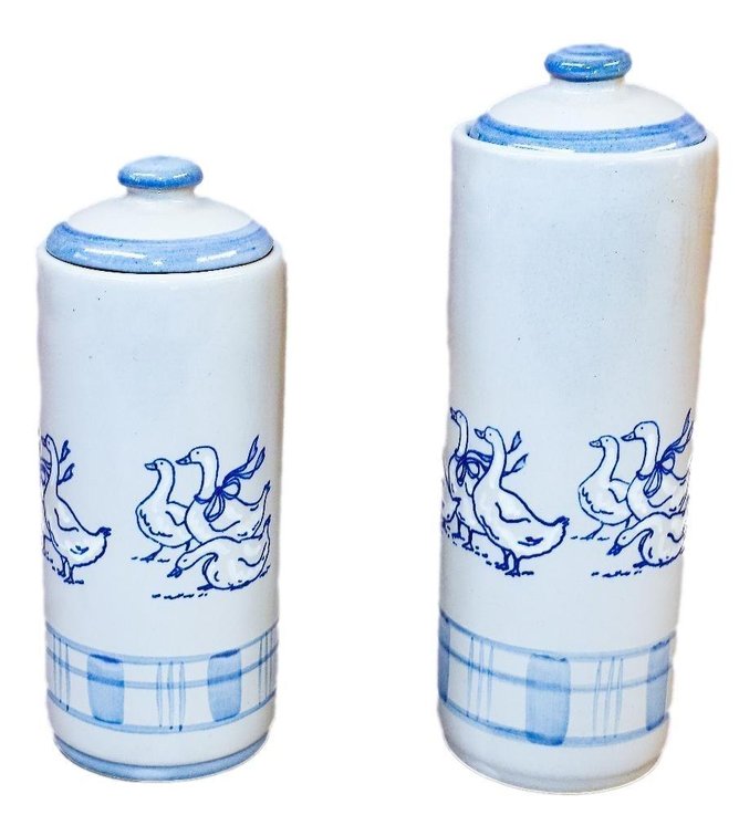 Two Louisville Stoneware Lidded Cylinders