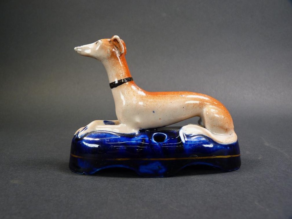 Early Staffordshire Greyhound Inkwell / Pen Holder