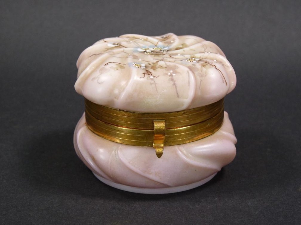 Pink Wave Crest Glass Jewel Casket Dresser Box