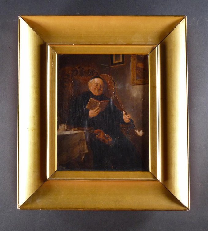 German Oil On Canvas - Pipe Smoker