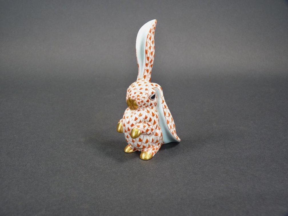 Herend Porcelain Fishnet One Ear Up Rabbit