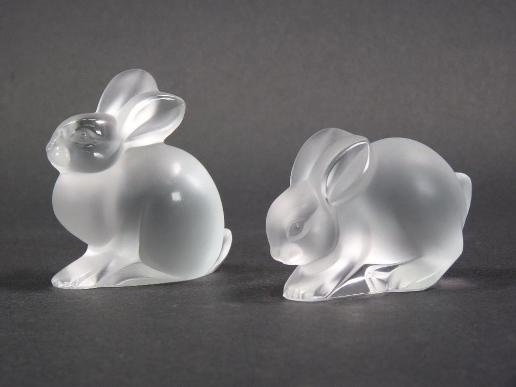 Lalique Crystal Glass Rabbit Paperweights