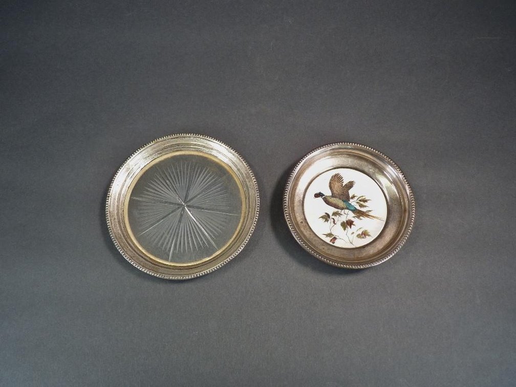 Two Small Sterling Silver Rim Coasters