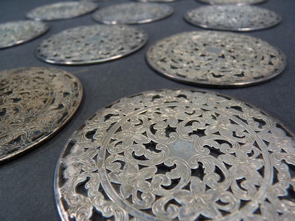 Webster Sterling Silver Glass Overlay Coasters