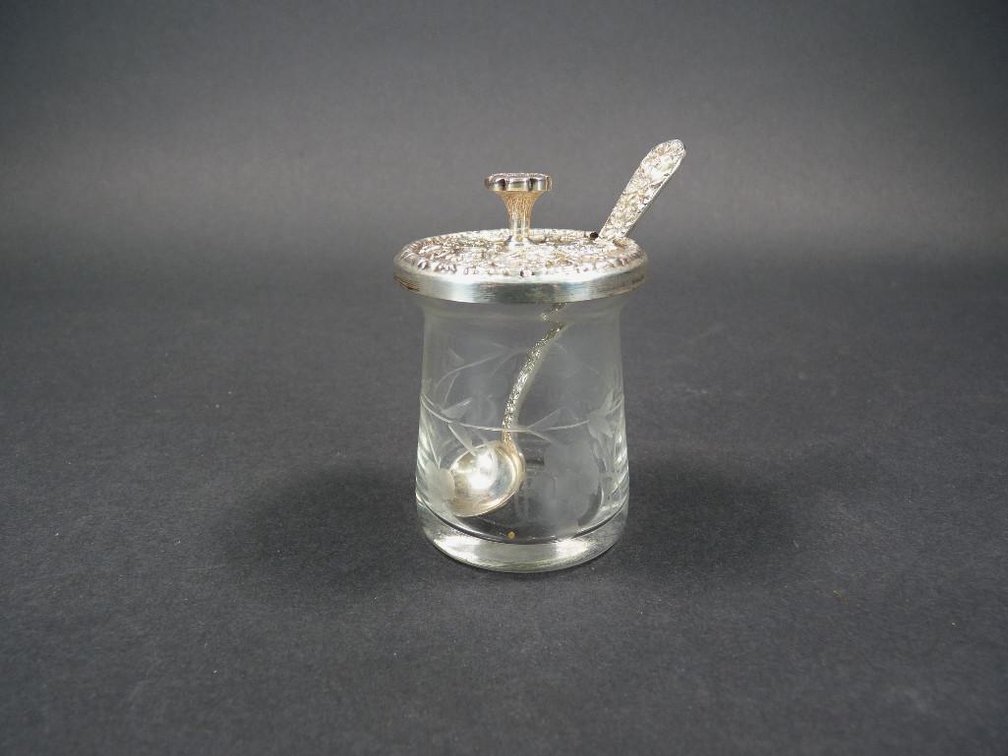 S. Kirk & Sons Sterling Silver w/ Glass Mustard Jar